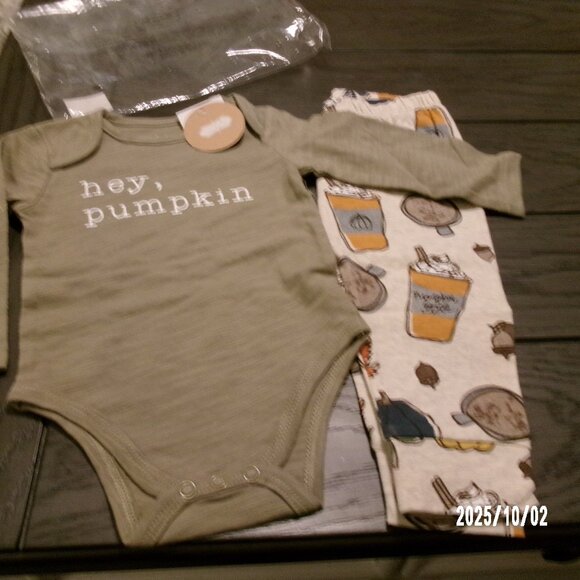 NEW Mud Pie Baby Girl/Boy Thanksgiving Pumpkin Spice Two Piece Set Size 3-6 M - Picture 1 of 6